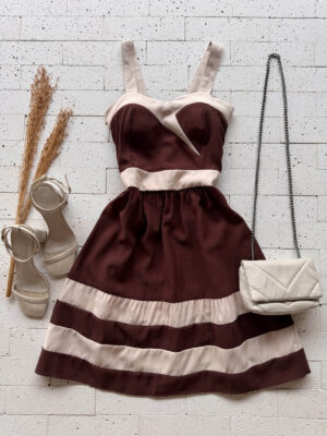 Dondoca_com_br Vestido Com Bojo Marrant Detalhe Bicolor Cafe