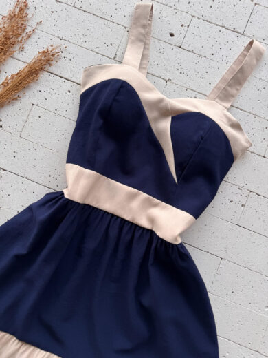 Dondoca_com_br Vestido Com Bojo Marrant Detalhe Bicolor Marinho