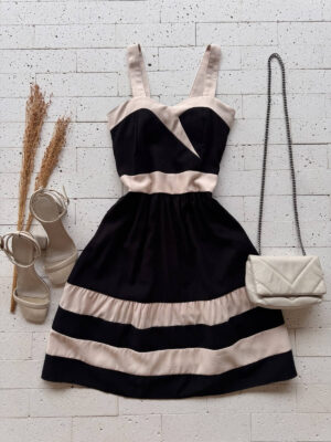 Dondoca_com_br Vestido Com Bojo Marrant Detalhe Bicolor Preto