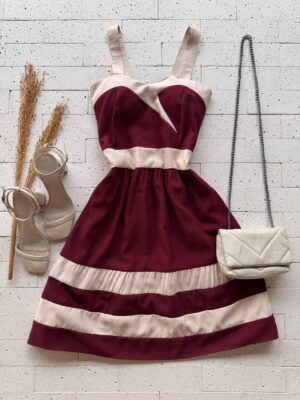 Dondoca_com_br Vestido Com Bojo Marrant Detalhe Bicolor Vinho