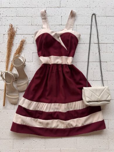 Dondoca_com_br Vestido Com Bojo Marrant Detalhe Bicolor Vinho