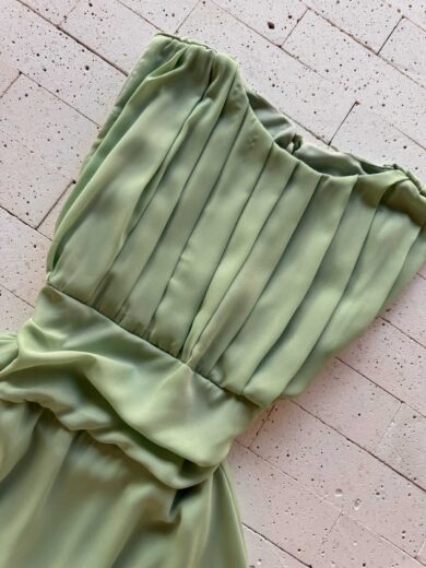 Dondoca_com_br Vestido Curto Com Short Embutido Chifon Detalhe Pregas Pistache