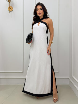 Dondoca_com_br Vestido Longo Bicolor Com Fendas Off
