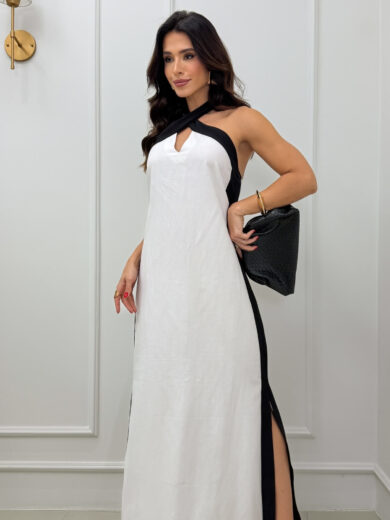 Dondoca_com_br Vestido Longo Bicolor Com Fendas Off