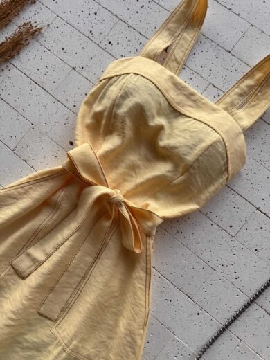 Dondoca_com_br Vestido Longuete Alca Larga E Cinto Faixa Amarelo