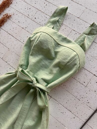 Dondoca_com_br Vestido Longuete Alca Larga E Cinto Faixa Verde