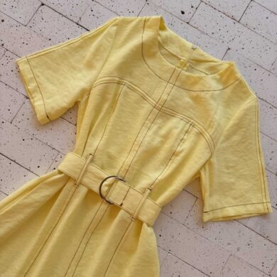 Dondoca_com_br Vestido Pespontado Com Cinto Amarelo