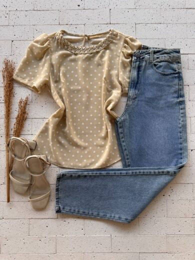 Dondoca_com_br Blusa Poa Decote Trancado Amarelo