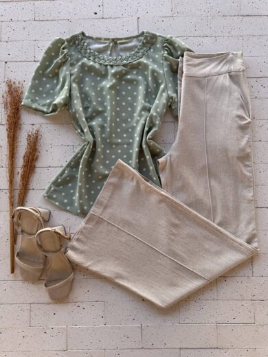 Dondoca_com_br Blusa Poa Decote Trancado Pistache
