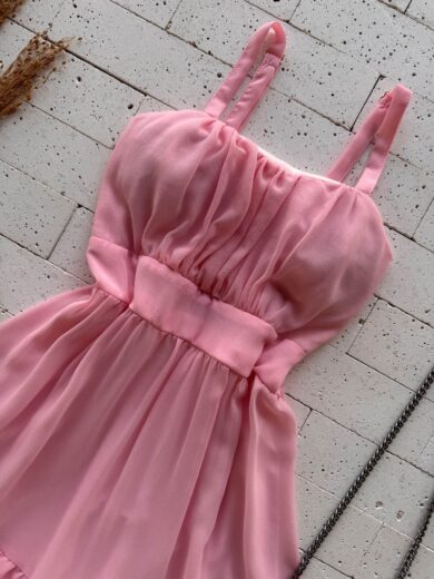 Dondoca_com_br Vestido Chifon Com Bojo Detalhe Babadinhos Rosa