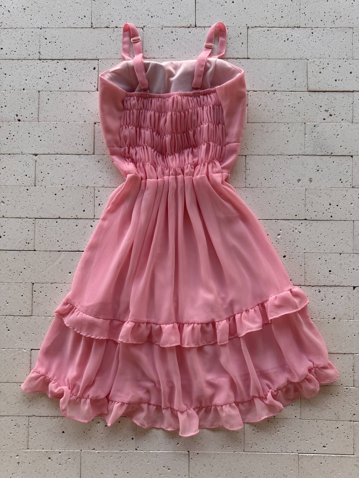 Dondoca_com_br Vestido Chifon Com Bojo Detalhe Babadinhos Rosa