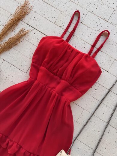 Dondoca_com_br Vestido Chifon Com Bojo Detalhe Babadinhos Vermelho