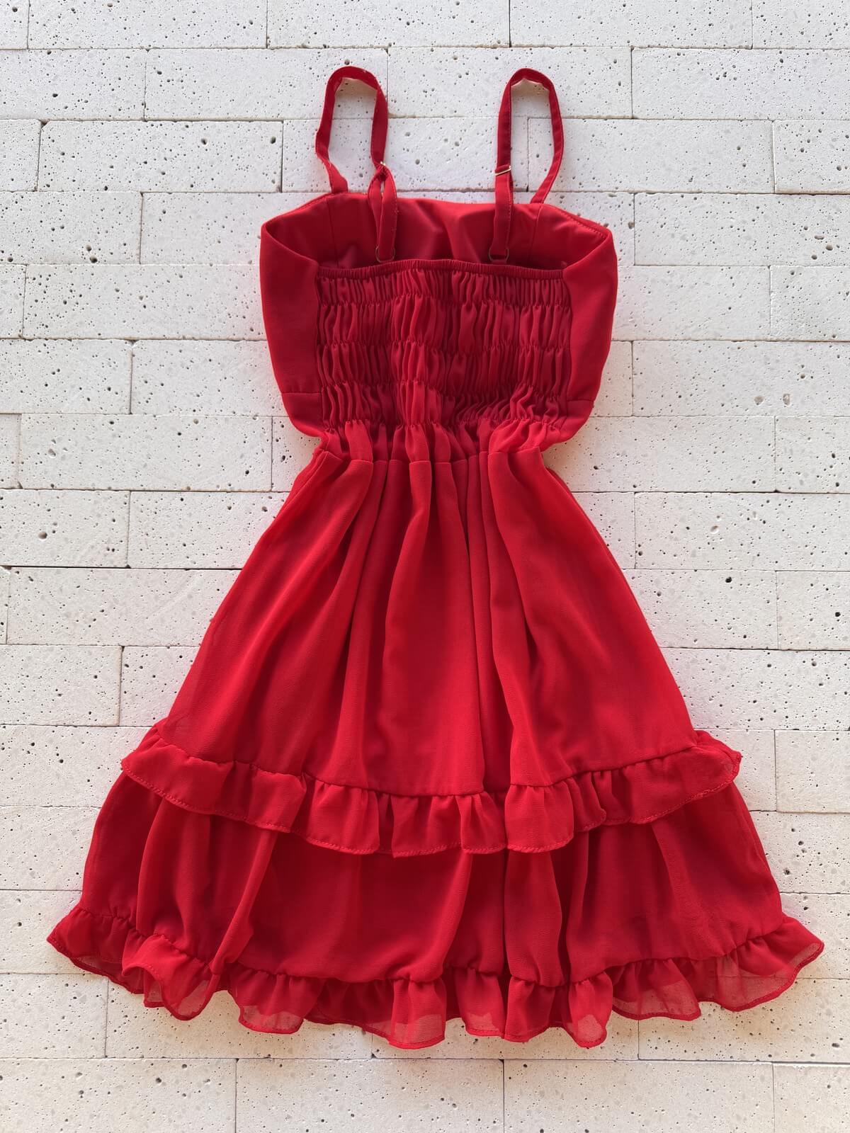 Dondoca_com_br Vestido Chifon Com Bojo Detalhe Babadinhos Vermelho