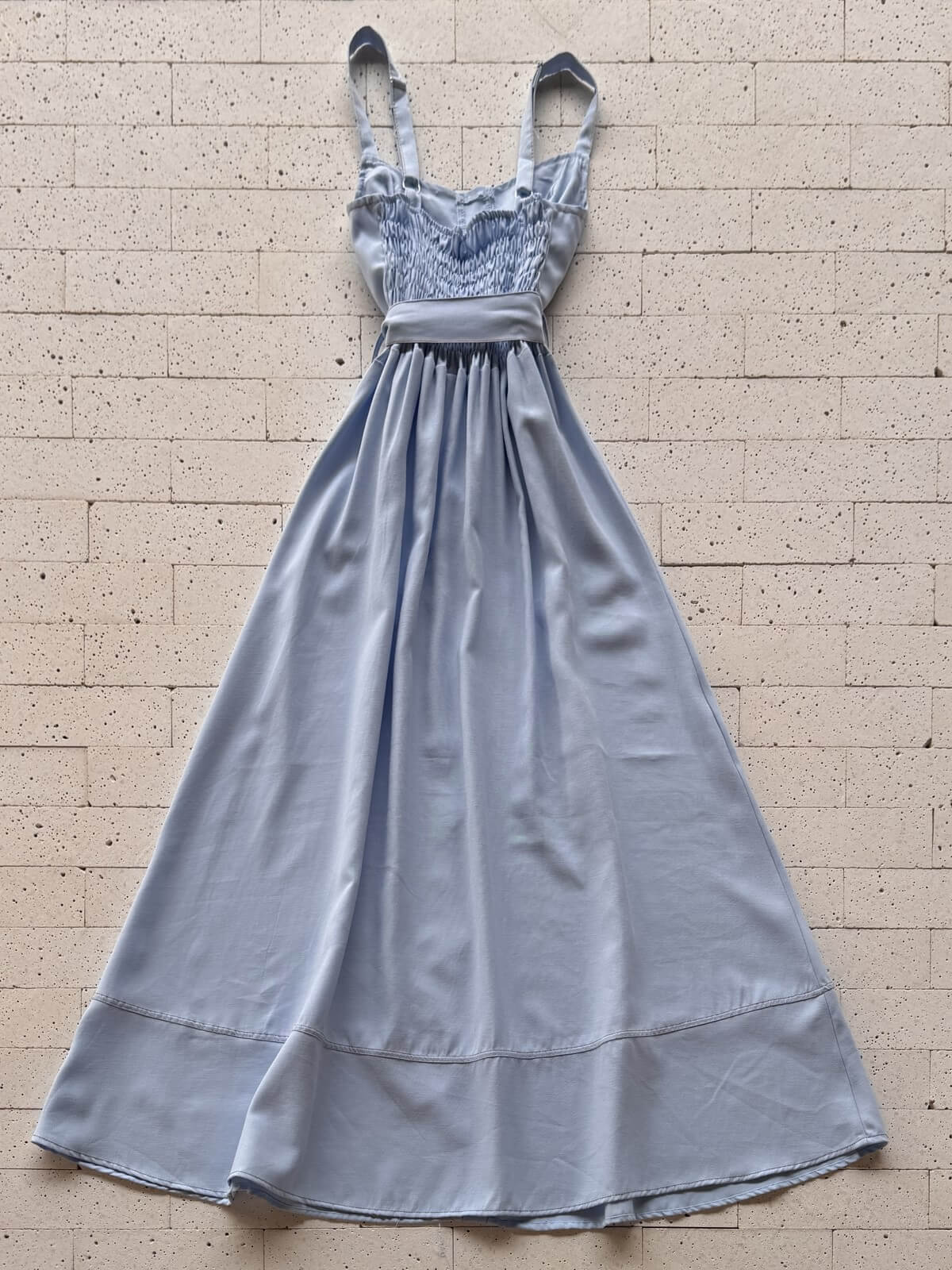 Dondoca_com_br Vestido Longuete Pespontado Com Bolsos E Botoes Azul