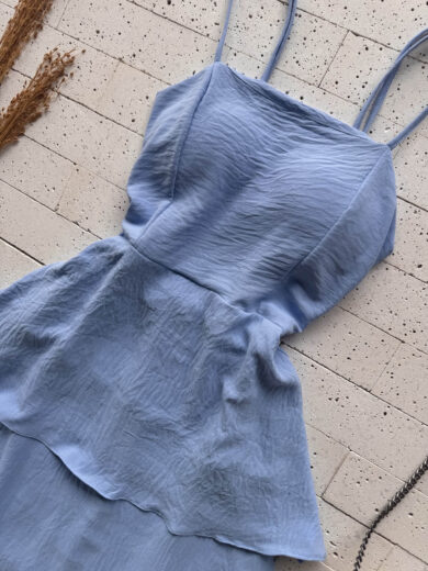 Dondoca_com_br Vestido Maxi Midi Alcinha E Camadas Tres Marias Azul