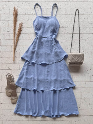 Dondoca_com_br Vestido Maxi Midi Alcinha E Camadas Tres Marias Azul