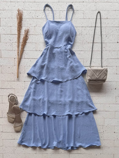 Dondoca_com_br Vestido Maxi Midi Alcinha E Camadas Tres Marias Azul