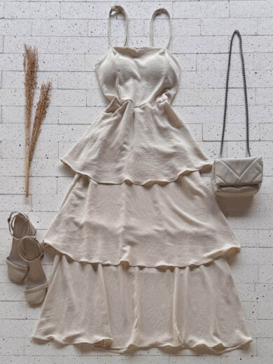 Dondoca_com_br Vestido Maxi Midi Alcinha E Camadas Tres Marias Bege