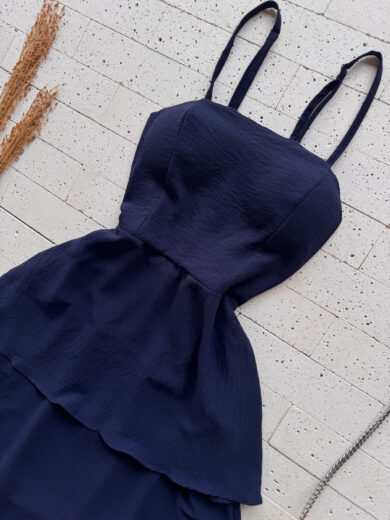 Dondoca_com_br Vestido Maxi Midi Alcinha E Camadas Tres Marias Marinho
