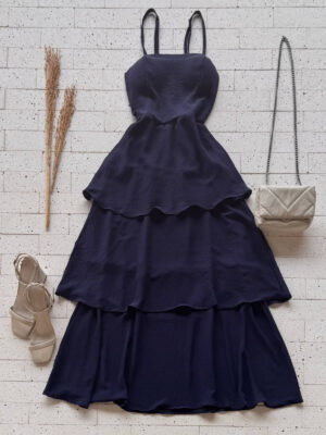 Dondoca_com_br Vestido Maxi Midi Alcinha E Camadas Tres Marias Marinho