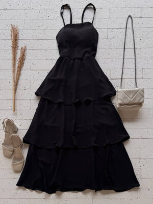 Dondoca_com_br Vestido Maxi Midi Alcinha E Camadas Tres Marias Preto
