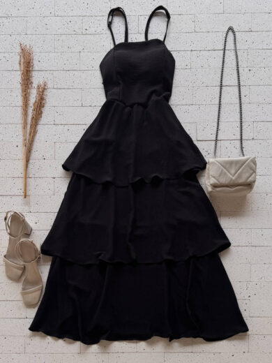 Dondoca_com_br Vestido Maxi Midi Alcinha E Camadas Tres Marias Preto