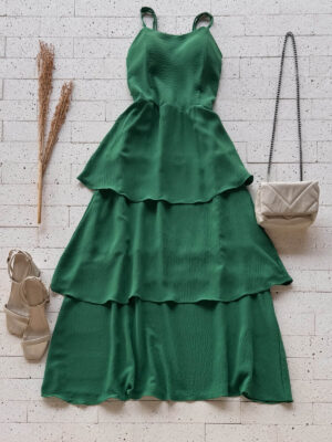Dondoca_com_br Vestido Maxi Midi Alcinha E Camadas Tres Marias Verde