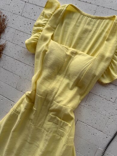 Dondoca_com_br Vestido Maxi Midi Babados Na Alca Amarelo