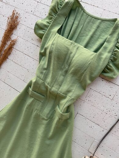 Dondoca_com_br Vestido Maxi Midi Babados Na Alca Pistache