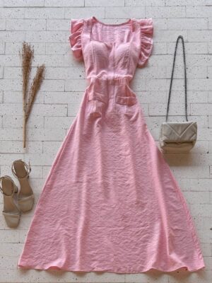 Dondoca_com_br Vestido Maxi Midi Babados Na Alca Rosa