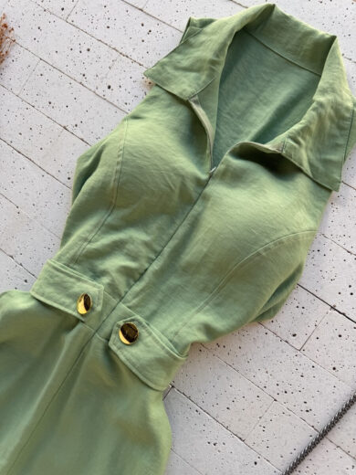 Dondoca_com_br Vestido Maxi Midi Gola Com Ziper E Detalhe Botoes Pistache