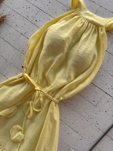 Dondoca_com_br Vestido Maxi Midi Tres Marias Sem Decote Amarelo