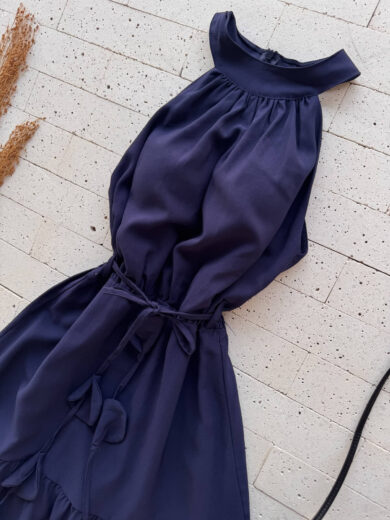 Dondoca_com_br Vestido Maxi Midi Tres Marias Sem Decote Marinho