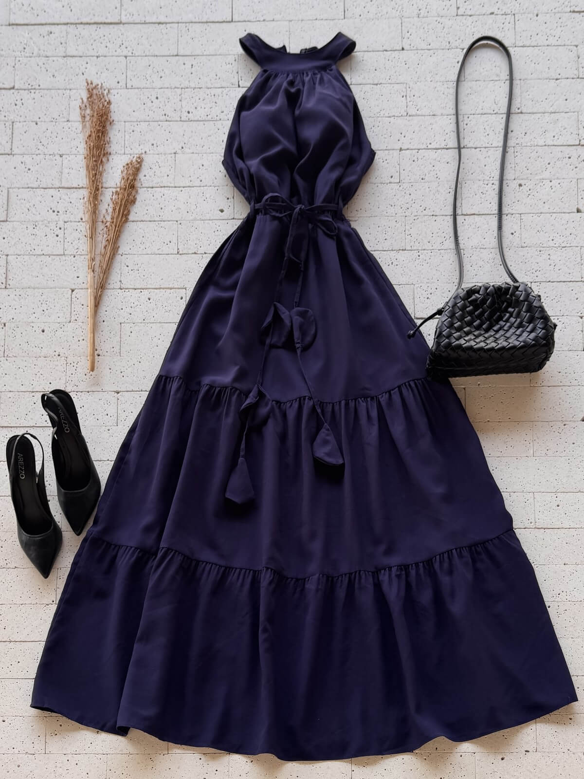 Dondoca_com_br Vestido Maxi Midi Tres Marias Sem Decote Marinho