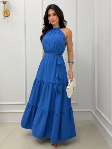 Dondoca_com_br Vestido Maxi Midi Tres Marias Sem Decote Petroleo