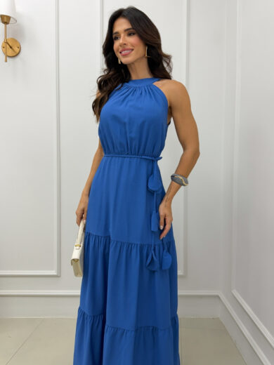 Dondoca_com_br Vestido Maxi Midi Tres Marias Sem Decote Petroleo