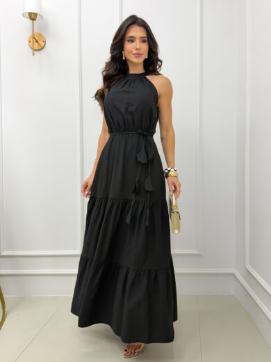 Dondoca_com_br Vestido Maxi Midi Tres Marias Sem Decote Preto