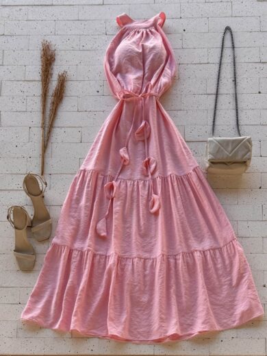 Dondoca_com_br Vestido Maxi Midi Tres Marias Sem Decote Rosa