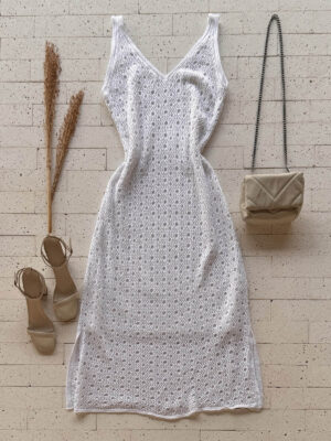 Dondoca_com_br Vestido Trico Maxi Midi Detalhado Com Fenda E Lurex Off