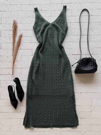 Dondoca_com_br Vestido Trico Maxi Midi Detalhado Com Fenda E Lurex Verde